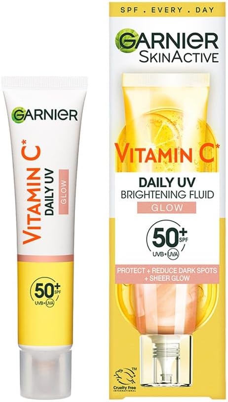 Garnier Vitamin C Daily UV SPF50+ Brightening Fluid Sheer Glow, Prevents & Corrects Sun Damages, Evens Skin Tone, Face & Neck, For All Skin Types, Cruelty-Free, Vegan, 50ml