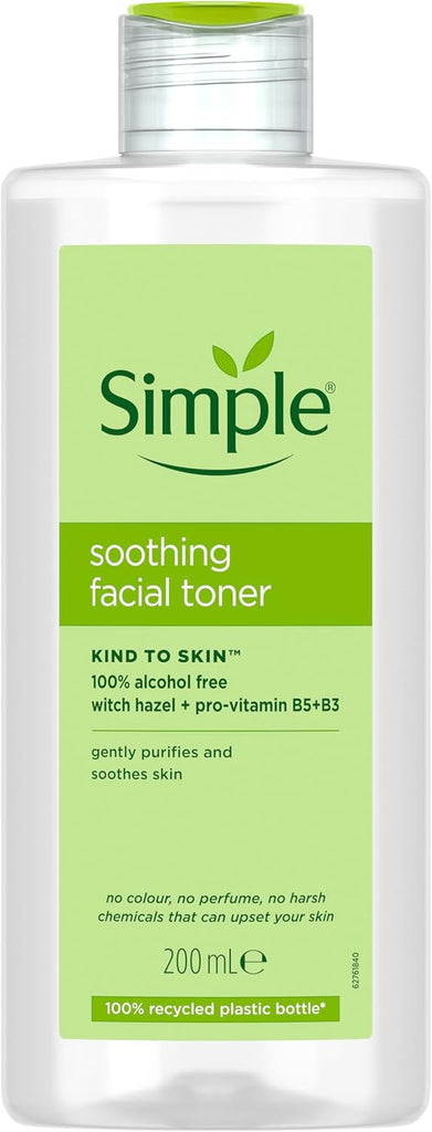 Simple Kind to Skin Soothing Facial Toner - 100% Alcohol-Free with Vitamin B5, B3 & Witch Hazel - Instantly soothes, rebalances & preps sensitive skin for moisturisation 6x 200 ml