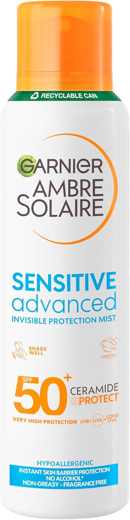 Garnier Ambre Solaire SPF 50+ Sensitive Dry Mist Sun Cream Spray 150ml, UVA & UVB Protection