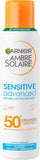 Garnier Ambre Solaire SPF 50+ Sensitive Dry Mist Sun Cream Spray 150ml, UVA & UVB Protection