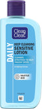 Clean & Clear Deep Cleansing Lotion for Sensitive Skin (1x 200ml), Clean and Clear Facial Cleanser with Salicylic Acid to Deeply Clean, Remove Dirt and Oil, Help Prevent Spots