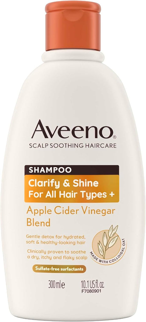 Aveeno Scalp Soothing Haircare Clarify & Shine Shampoo, Apple Cider Vinegar Blend, for All Hair Types, Soothes Dry, Itchy & Flaky Scalp, Clinically...