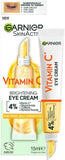 Garnier Vitamin C Eye Cream for Dark Circles, 4% Vitamin C, Niacinamide, Banana Powder, Caffeine, Brightening Eye Treatment For Dark Circles, Under Eye Bags And Puffiness, 15ml