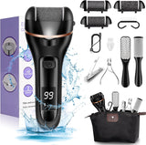 Electric Foot File, Ratukall Hard Skin Remover, Rechargeable Waterproof Callus Remover Pad Feet Care Kit, Professional Pedicure Tools Set with Storage Bag for Dry Dead Skin Cracked Heels Calluses