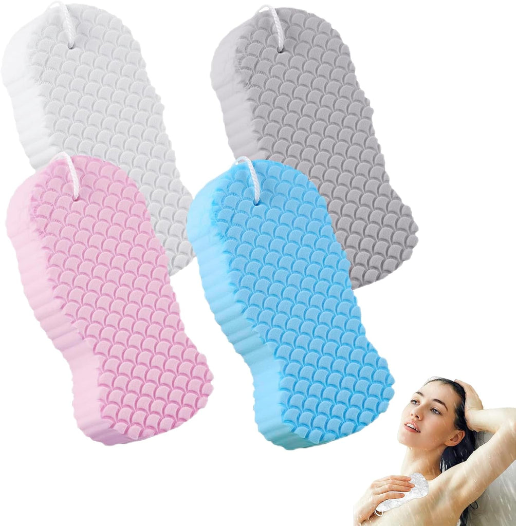 4pieces Magic Exfoliatings Sponge, Skin Exfoliatings Shower Sponge, Double Sided Soft Bath Sponges, 3D Body Shower Scrubber Sponges, Reusable Dead Skin Remover for Adults Kids