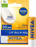 NIVEA SUN Protect Caring Lip Balm SPF50 (4.8g), Factor 50 Balm with Shea Butter, Protection Against UVA/UVB Rays with 24H Moisture, Lip Care, No White Cast