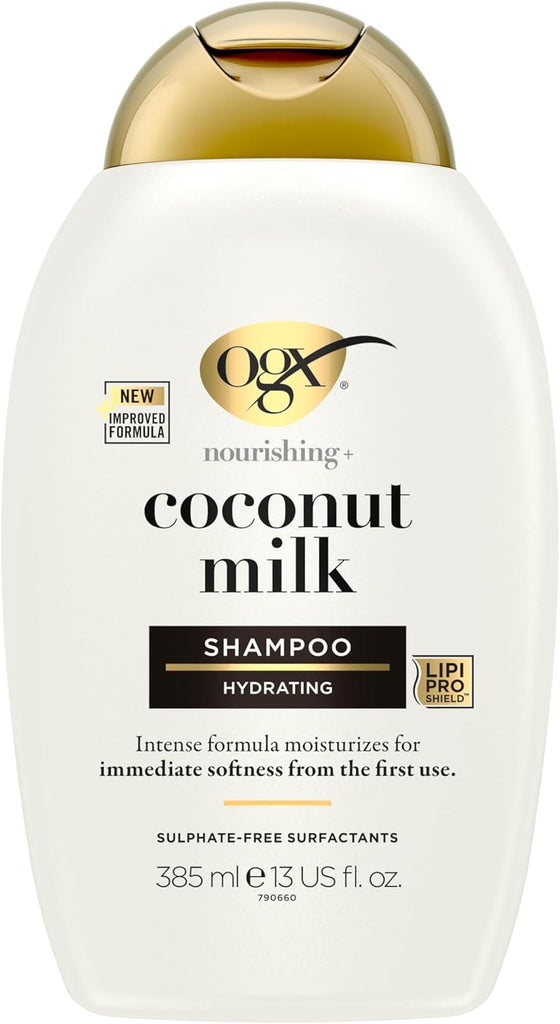 OGX Nourishing with Coconut Milk Hydrating Shampoo, Intensely Moisturizes for Immediate Softness from the First Use, Sulfate Free, 385ml