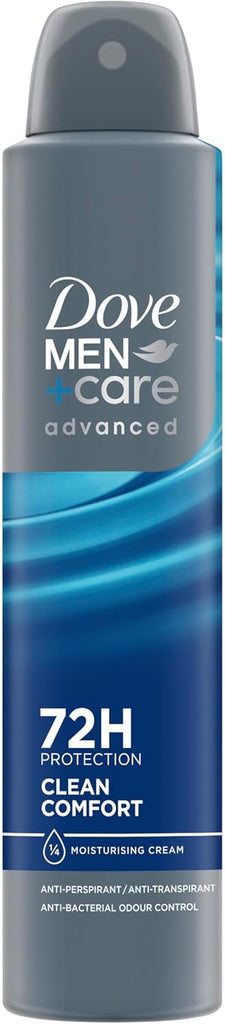 Dove Men+Care Advanced Clean Comfort Men's Antiperspirant Deodorant Body Spray with ¼ moisturising cream & Anti-Odour technology for 72 hour protection against sweat and odour 200 ml