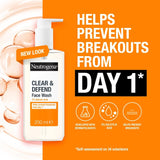 Neutrogena Clear & Defend Face Wash (1x 200ml), Oil-Free Facial Cleanser for Spot-Prone Skin, Facial Wash with Purifying 2% Salicylic Acid to Help Prevent Breakouts for Smoother, Clearer Skin