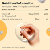 Vitamin D3 4000IU & K2 125μg (MK7) | 240 Easy to Swallow Vitamin D Tablets as Cholecalciferol | 8 Months Supply | VIT D3 K2 Supplements | 1 a Day VIT D