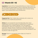 Vitamin D3 4000IU & K2 125μg (MK7) | 240 Easy to Swallow Vitamin D Tablets as Cholecalciferol | 8 Months Supply | VIT D3 K2 Supplements | 1 a Day VIT D