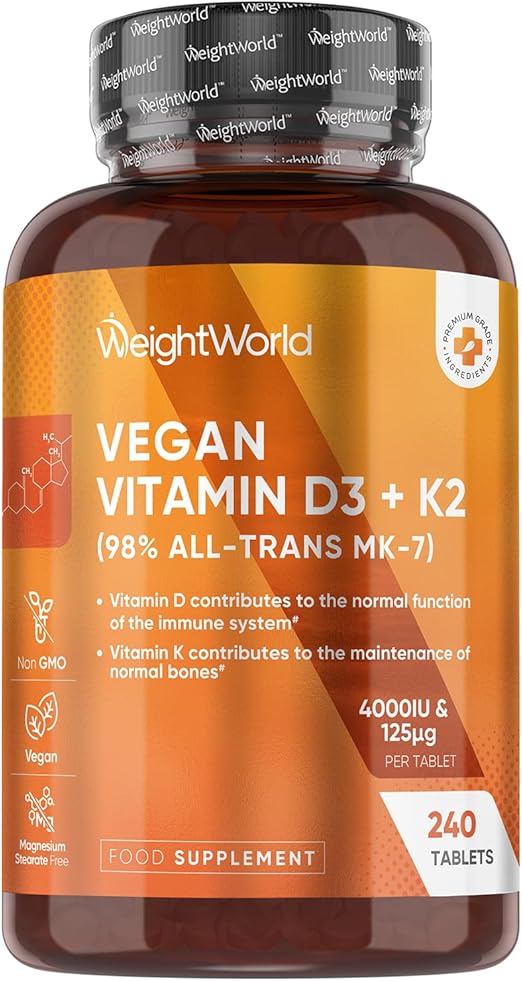 Vitamin D3 4000IU & K2 125μg (MK7) | 240 Easy to Swallow Vitamin D Tablets as Cholecalciferol | 8 Months Supply | VIT D3 K2 Supplements | 1 a Day VIT D