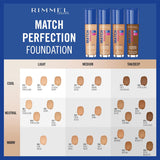 Rimmel Match Perfection Foundation 200 Soft Beige, Medium Coverage, 24hr Hydration, No Caking or Creasing, Lightweight, Reduces Imperfections, Invisible Coverage, SPF20, Cruelty Free