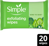 Simple biodegradable Exfoliating Face Wipes for sensitive skin 20 wipes