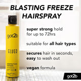 got2b Glued Blasting Freeze Hairspray 300 ml, Glued Hairspray for up to 72h Ultra Strong Hold, Hairspray got2b, For Extreme Hairstyles, Vegan Formula