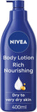 NIVEA Rich Nourishing Body Lotion (400ml), Rich 72H Hydration NIVEA Moisturiser for Dry Skin Made with Deep Moisture Serum and Almond Oil, Intensive Hydration NIVEA Body Lotion, Pack of 1
