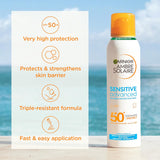 Garnier Ambre Solaire SPF 50+ Sensitive Dry Mist Sun Cream Spray 150ml, UVA & UVB Protection