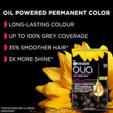 Garnier Olia Permanent Hair Dye, No Ammonia, Full Grey Coverage, Long-lasting Colour & Shine, Vegan Formula, Colour: 5.0 Brown, 230g