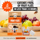 Super Ninja Fruit Fly Trap - 2 pack, Highly Effective Fruit Fly Killer for Home & Kitchen, Up to 3 Weeks of Performance per Bottle, Child & Pet Friendly