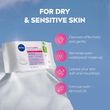 NIVEA 3in1 Caring Cleansing Wipes Dry Skin (25 Wipes), Plant-Based Makeup Remover Wipes, Face Wipes for Dry Skin, Gentle yet Effective Makeup Removal