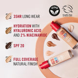 Rimmel Lasting Finish 35Hr Foundation 200 Soft Beige, Full Coverage, Hydrating, SPF20, Hyaluronic Acid, Vitamin E, 2% Niacinamide, All Day Wear, Vegan, Cruelty Free