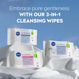 NIVEA 3in1 Caring Cleansing Wipes Dry Skin (25 Wipes), Plant-Based Makeup Remover Wipes, Face Wipes for Dry Skin, Gentle yet Effective Makeup Removal