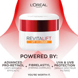 L’Oréal Paris Revitalift Hydrating SPF 30 Day Cream, Powerful Formula to Smooth appearance of Wrinkles, Firm & Moisturize Skin, Infused with Pro-Retinol & Elasti-Peptides, SPF30 Sun Protection, 50ml
